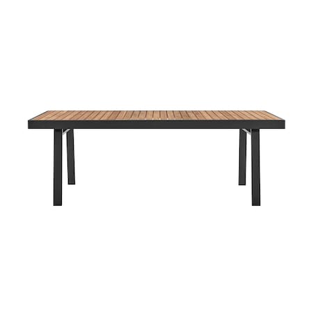 Armen Living Nofi Outdoor Patio Dining Table in Charcoal Finish with Teak Wood Top LCNODIGR